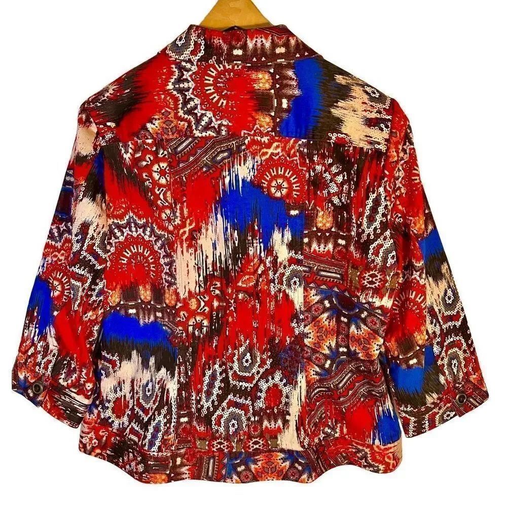 Chico's Southwestern Abstract Cotton Blend Jacket Sz 2 Chico’s Size L/12